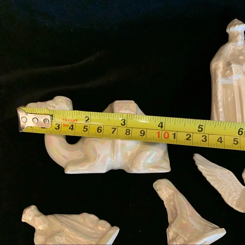 14 Piece Small Ceramic Pearlescent White Nativity Set Scene // Christmas Holiday